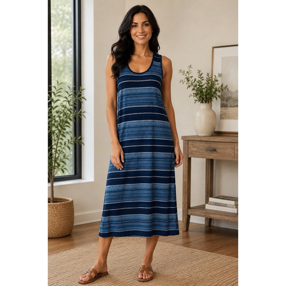 Lauren Ralph Lauren Women's Knit Sleeveless Dress Navy Stripe Large NWT